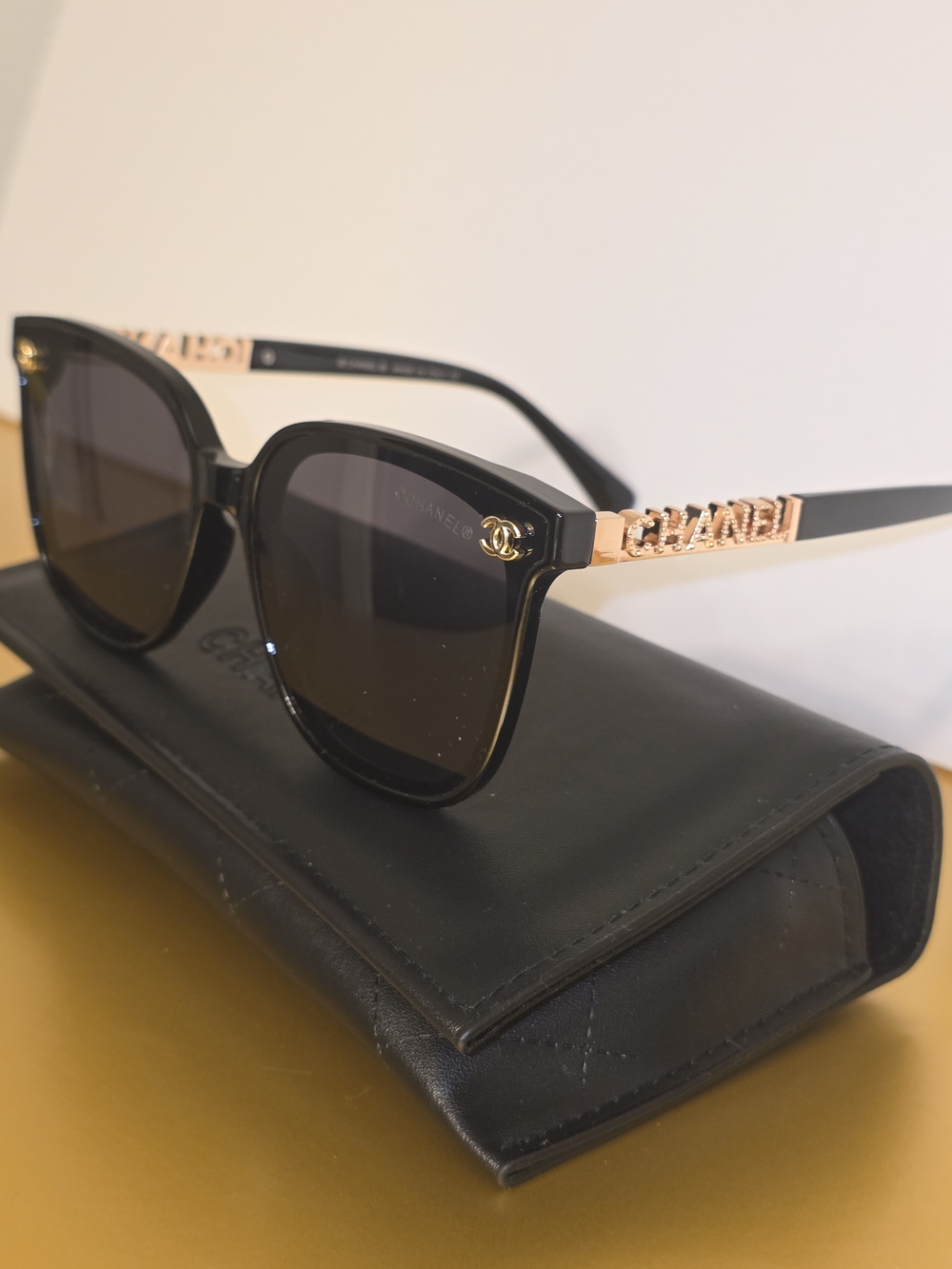 Chanel Black Sunglasses with Gold Accents